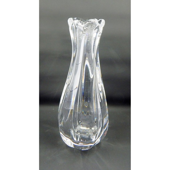 Orrefors Crystal Finger Swung Bud Vase Tulip Ribbed Melon Bulbous Signed - Picture 5 of 12